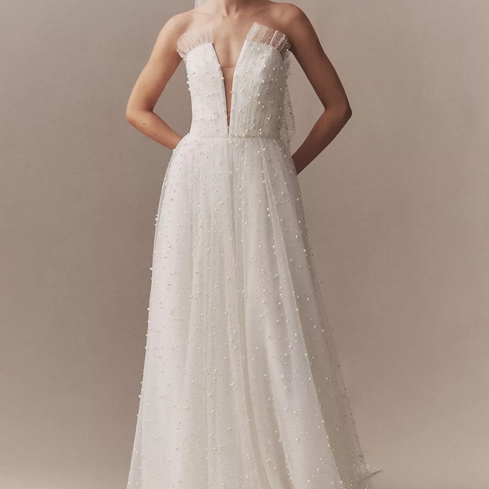 Theia Pacifica Pearl Beaded Tulle Wedding Gown